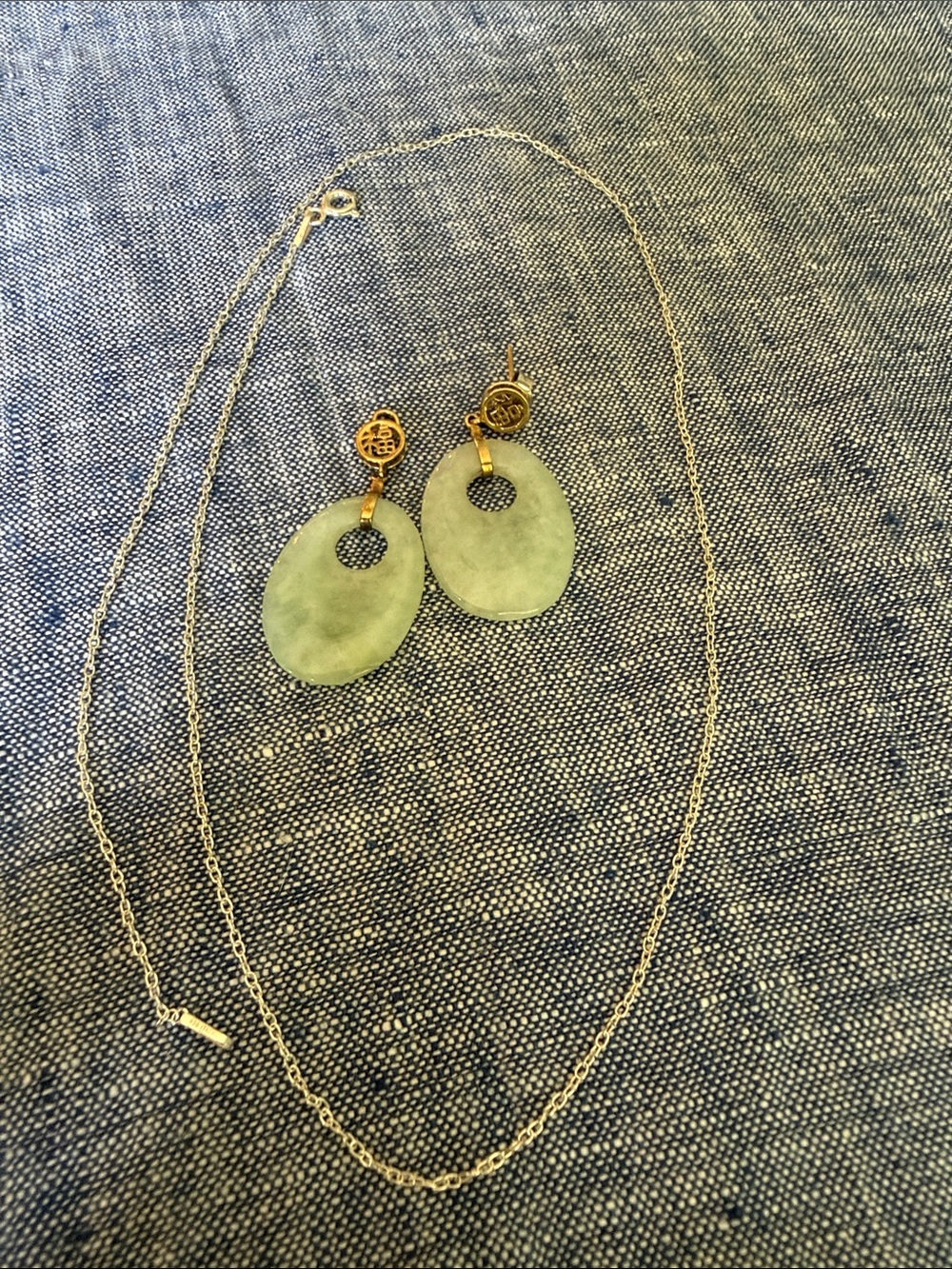 ✨ Unique Find! Vintage 14K Gold Bi Oval Jadeite 3-Piece Estate